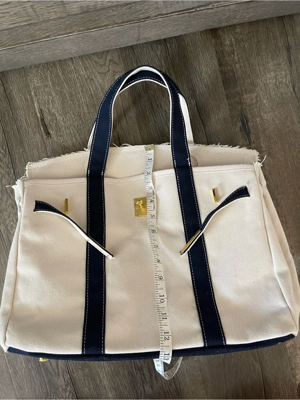 Canvas Tote Handbag with Navy Trim and Gold Hardware Boatkin Boat Bag